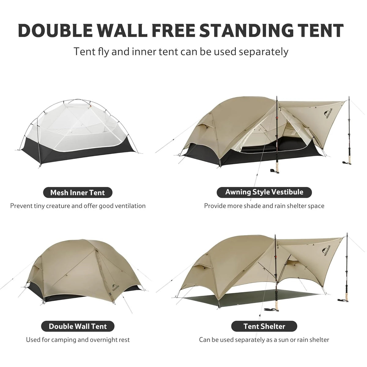 Naturehike Mongar Ultralight Backpacking Tent Waterproof Two Person Shelter