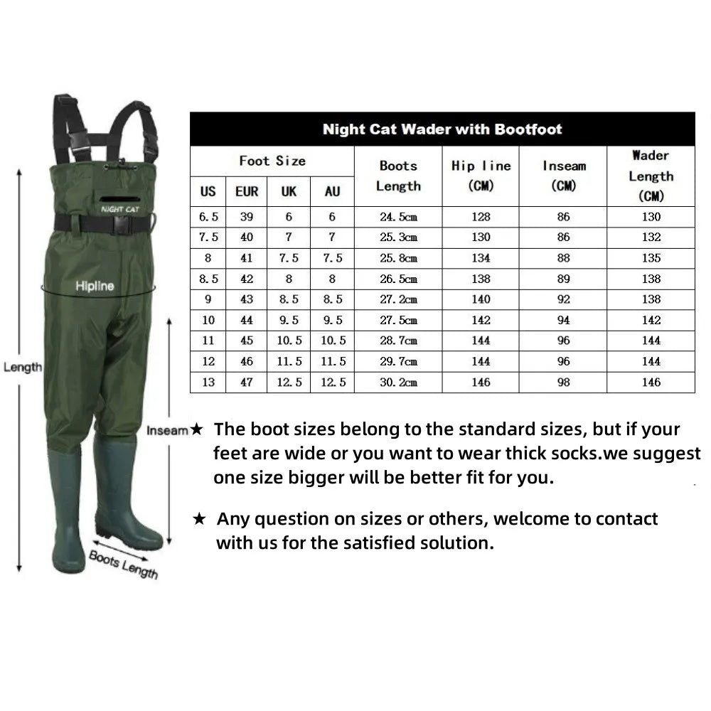 Night Cat Waterproof Breathable Chest Waders With Boots and Belt