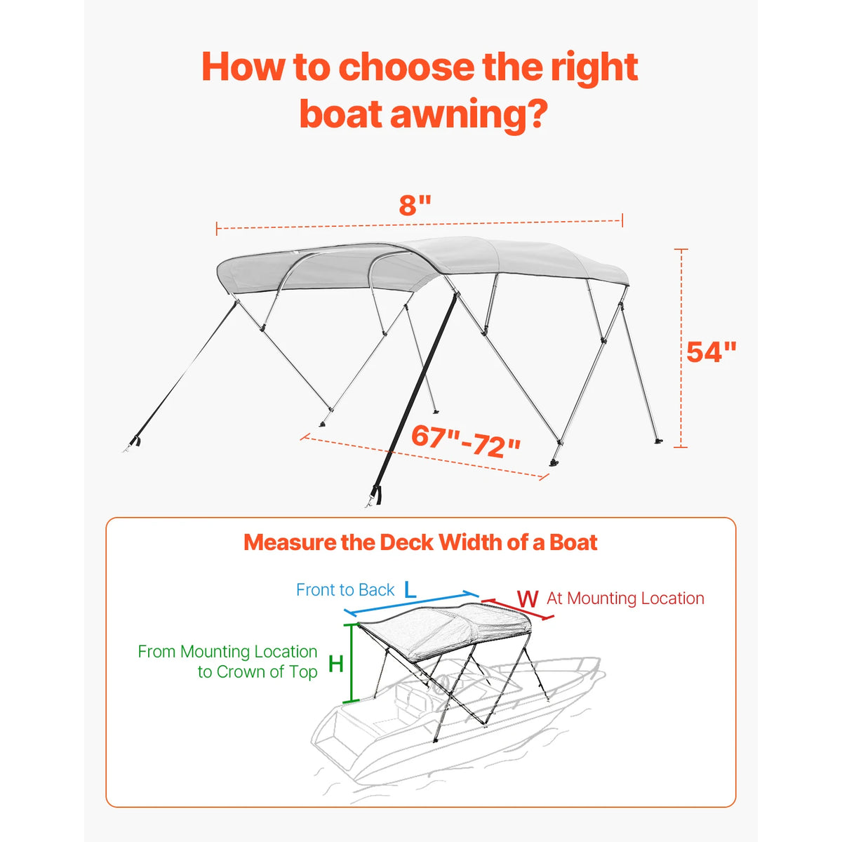 SucceBuy 4 Bow Boat Bimini Top With Aluminum Frame