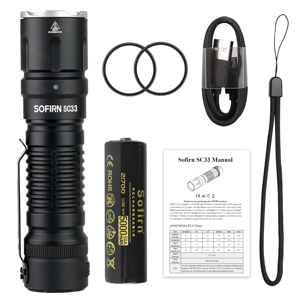 Sofirn SC33 XHP70 LED Tactical Rechargeable Outdoor Flashlight