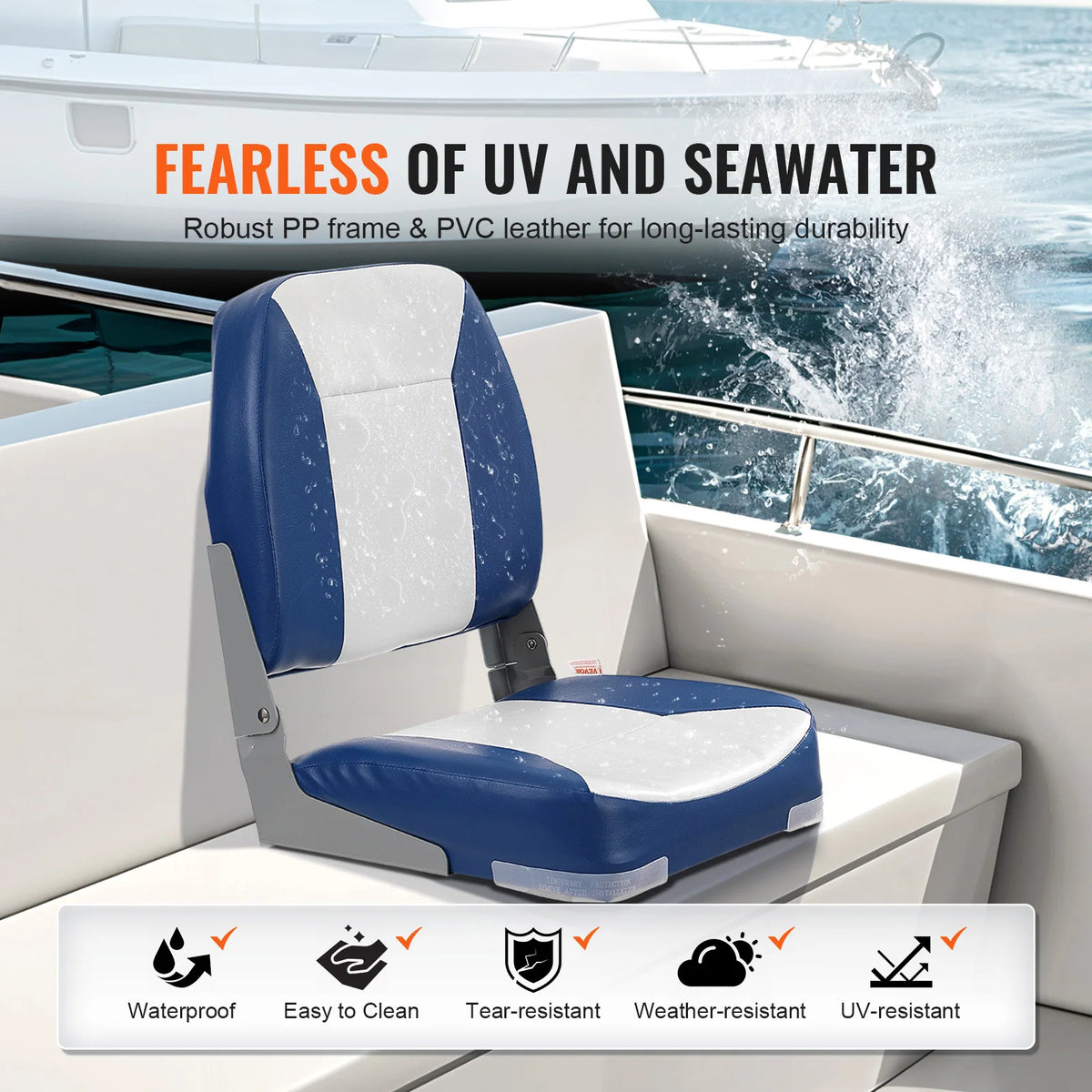 SucceBuy Folding Boat Captain Chair With Thick Cushioned Support
