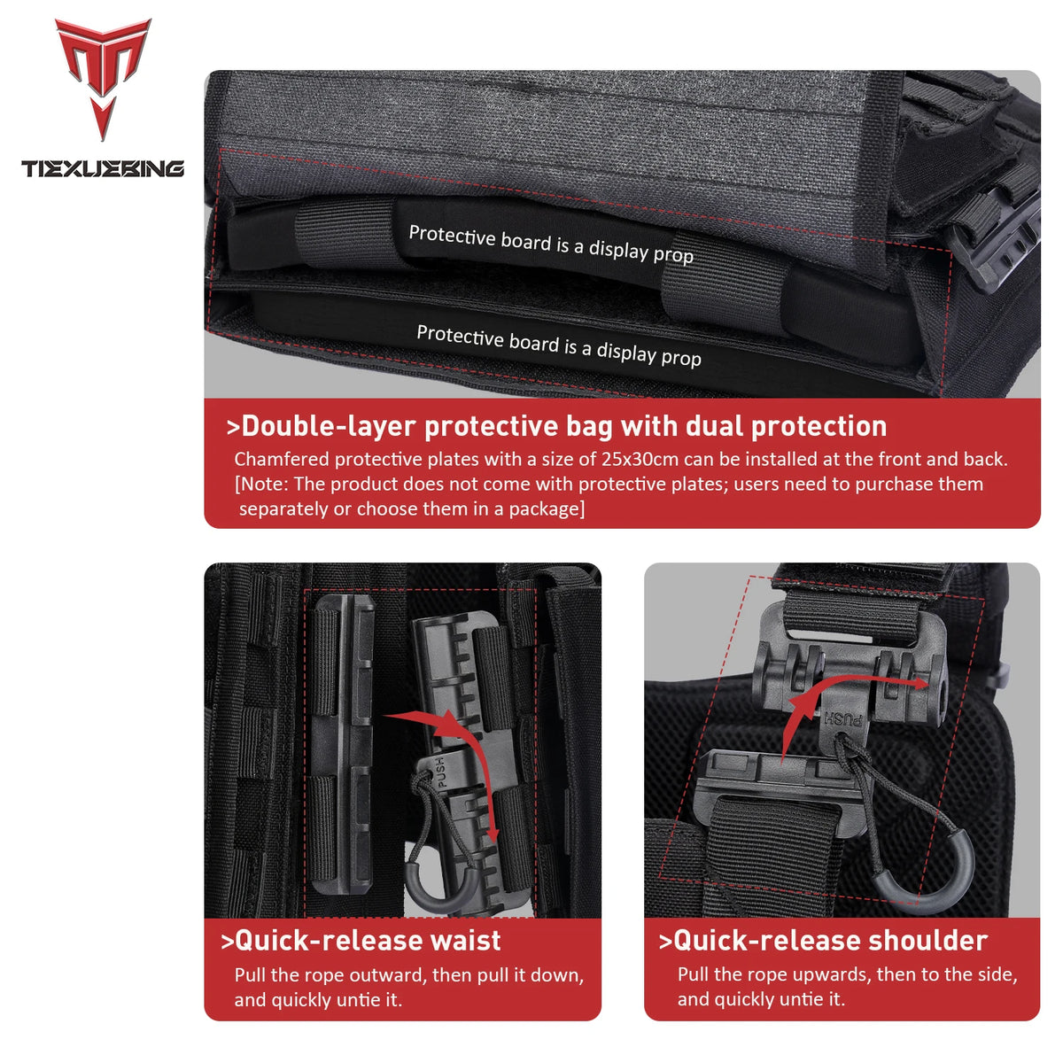 Tiexuebing Tactical Plate Carrier Vest With Adjustable Molle System