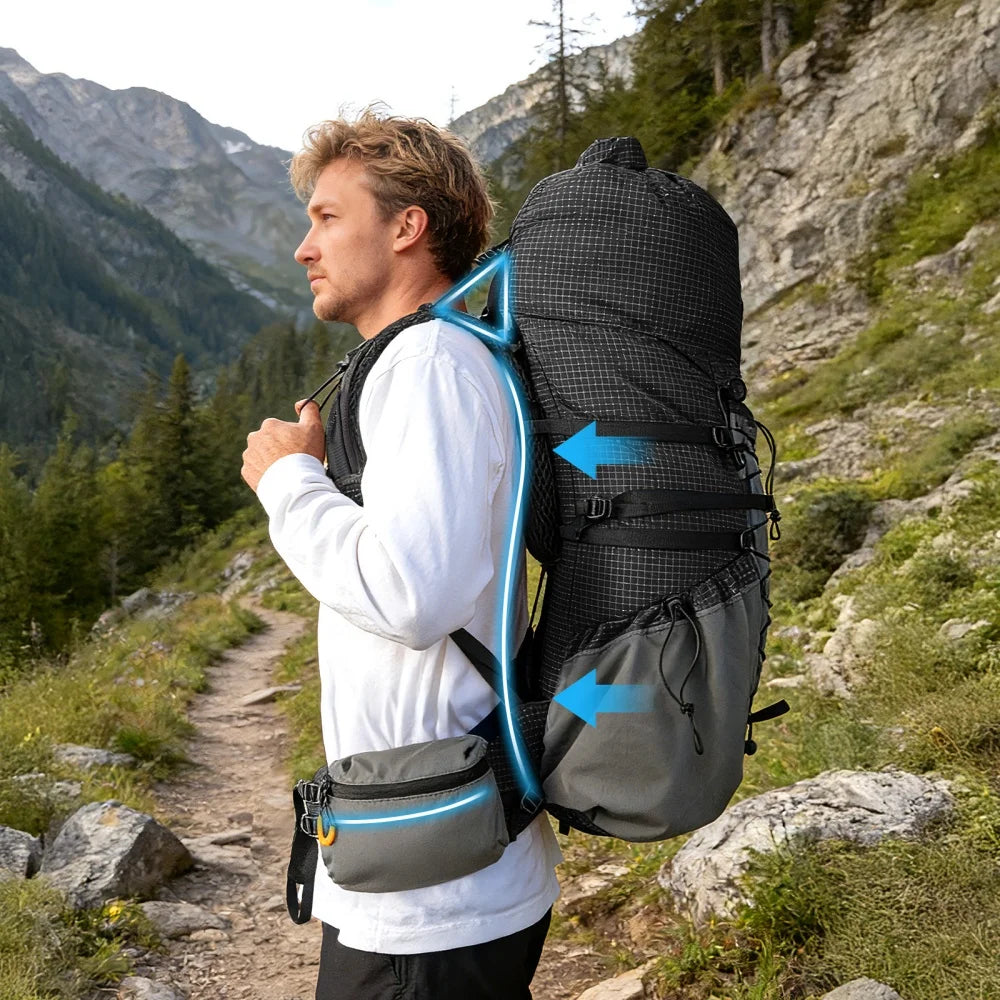 Night Cat Internal Frame Roll Top Hiking Backpack Rain Cover