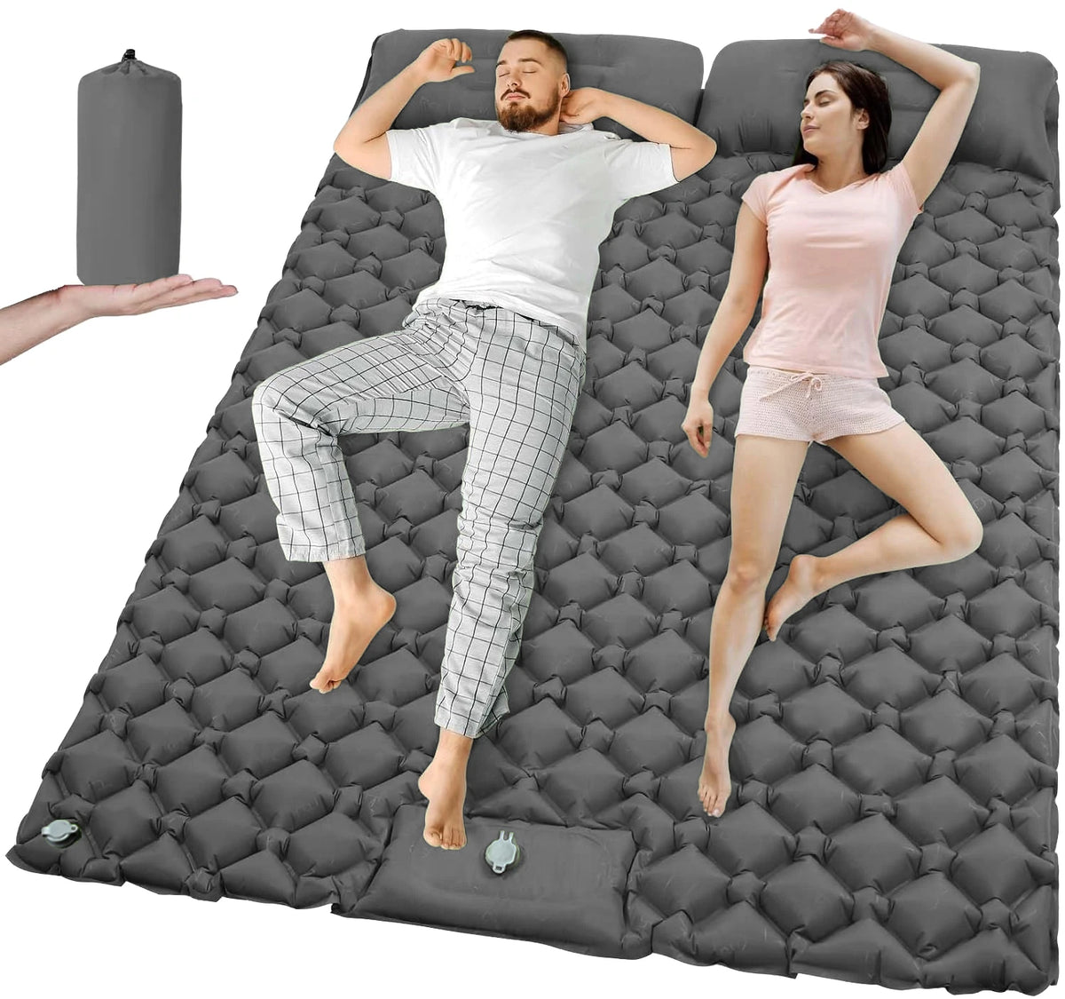 Outdoor Camping Double Inflatable Mattress With Built In Pump