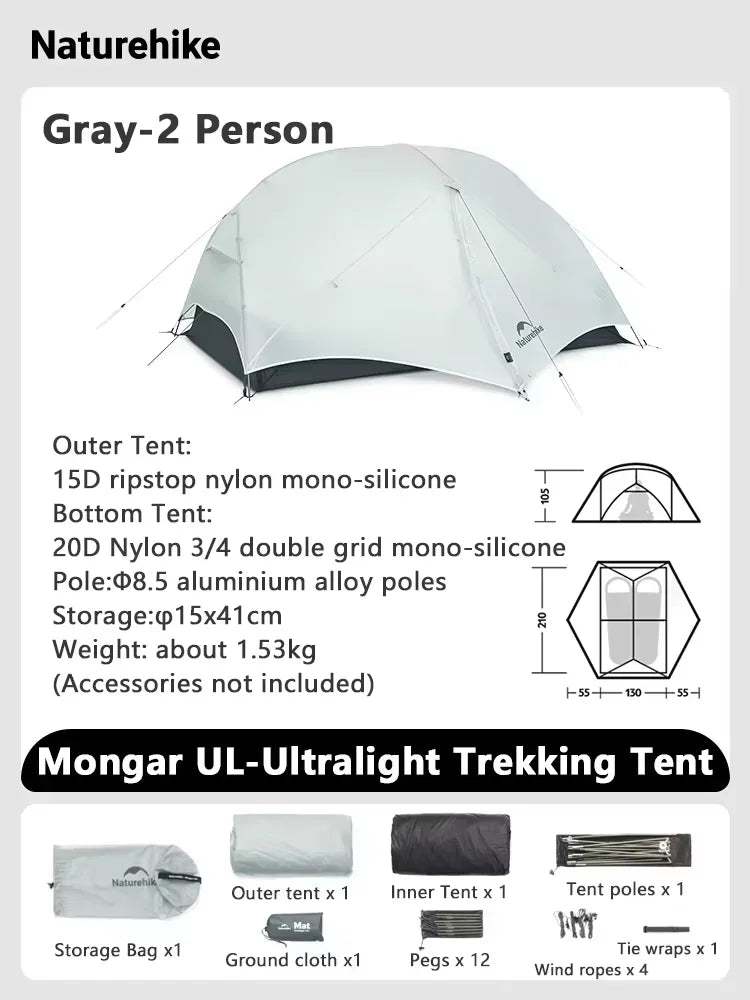 Naturehike Mongar Ultralight Backpacking Tent Waterproof Two Person Shelter