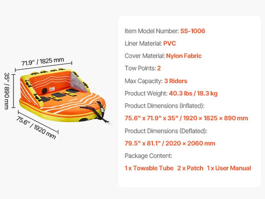 SucceBuy Inflatable Towable Tube For Boating Water Sports Adventures
